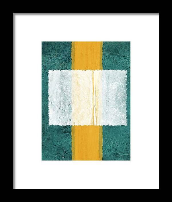 Abstract Framed Print featuring the painting Green and Yellow Abstract Theme III by Naxart Studio