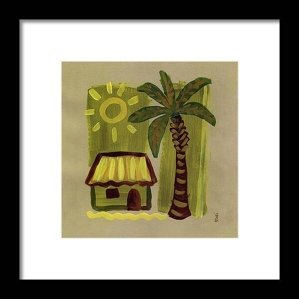 Palm Tree Framed Print featuring the painting Green Tiki Hut by Cherry Pie Studios