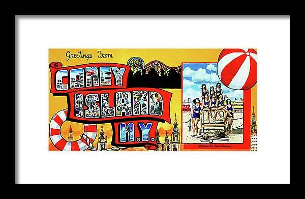  Framed Print featuring the painting Greetings From Coney Island Towel Version by Bonnie Siracusa