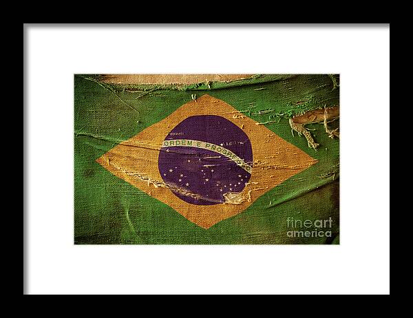 Stained Framed Print featuring the photograph Grunge Flag Of Brazil by Wundervisuals