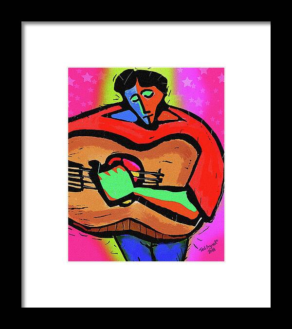 Fine Art Framed Print featuring the digital art Guitar Man by Ted Azriel