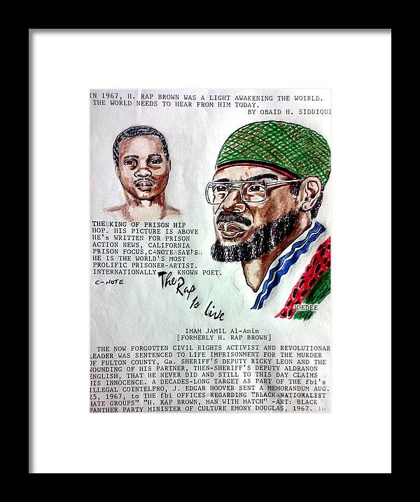 Black Art Framed Print featuring the drawing H. Rap Brown featuring C-Note by Joedee