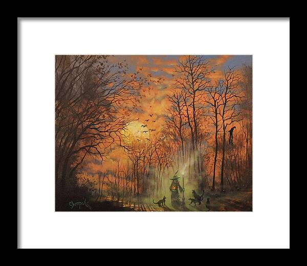 Halloween Framed Print featuring the painting Halloween Witch by Tom Shropshire