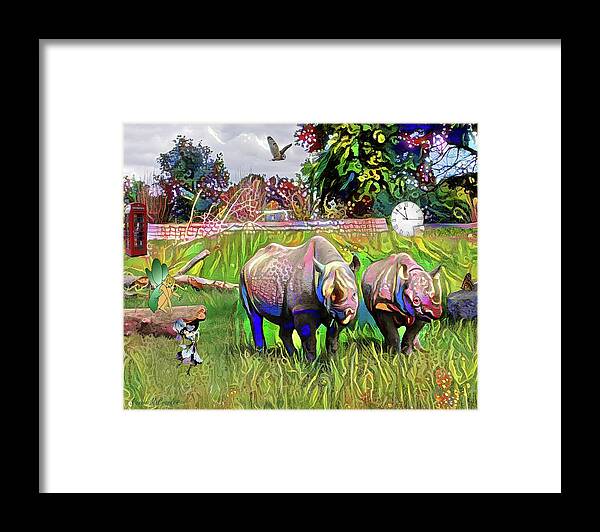Rhinoceros Framed Print featuring the digital art Hallucination by Pennie McCracken