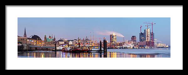 Trading Framed Print featuring the photograph Hamburg Harbour On Ice, Elbe River by Mf-guddyx