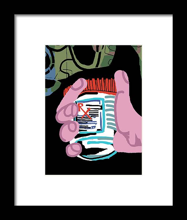 Addiction Framed Print featuring the drawing Hand Holding Prescription Bottle by CSA Images