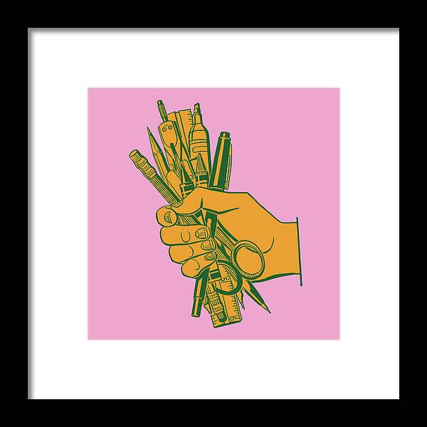 Art Framed Print featuring the drawing Hand Holding Writing Utensils by CSA Images