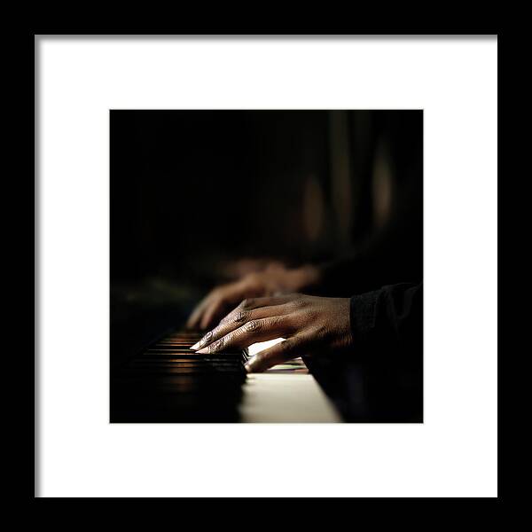 Pianist Framed Print featuring the photograph Hands playing piano close-up by Johan Swanepoel
