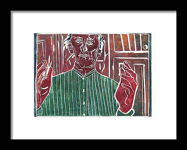 Face Framed Print featuring the relief Hands Portrait 2 by Edgeworth Johnstone