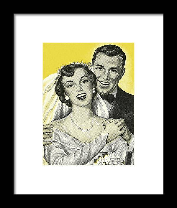 Adult Framed Print featuring the drawing Happy Bride and Groom by CSA Images