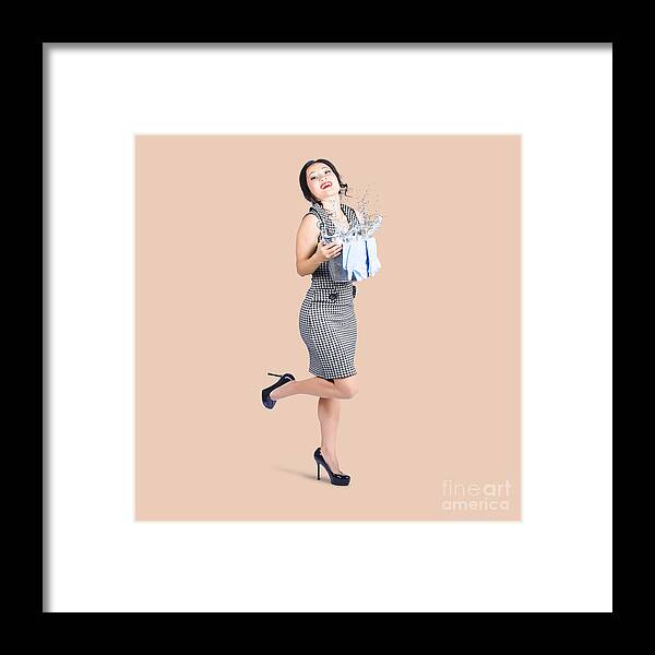 Cleaning Lady Framed Print featuring the photograph Happy cleaning woman kicking up dirt and grime by Jorgo Photography