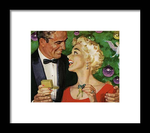 Accessories Framed Print featuring the drawing Happy Couple at Christmas by CSA Images