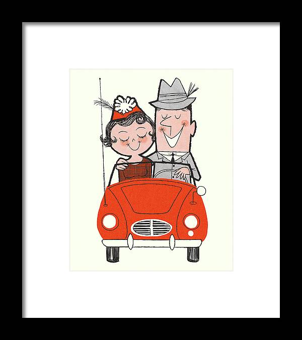 Accessories Framed Print featuring the drawing Happy Couple Riding in a Car by CSA Images