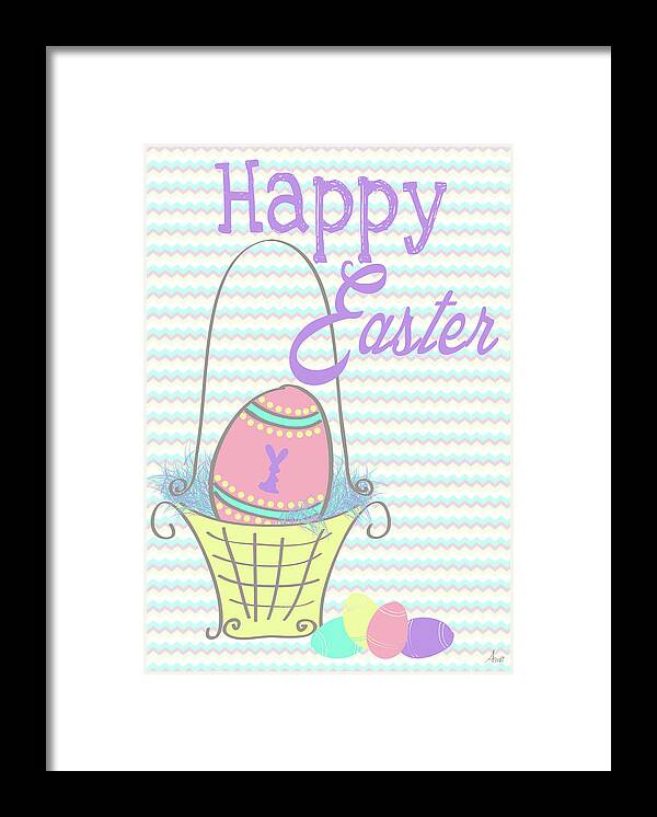 Happy Framed Print featuring the mixed media Happy Easter Basket by Andi Metz
