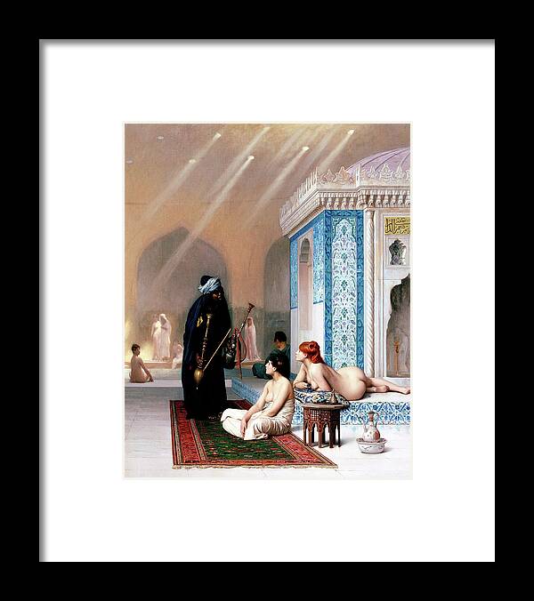 Jean Leon Gerome Framed Print featuring the painting Pool in a Harem - Digital Remastered Edition by Jean-Leon Gerome