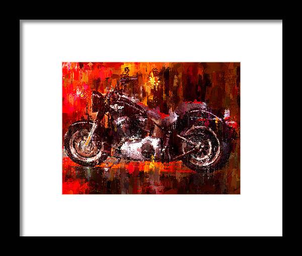  Impressionism Framed Print featuring the painting Harley Davidson Fat Boy dark by Vart Studio