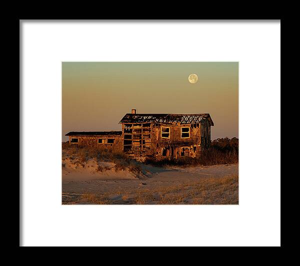 Abandoned Framed Print featuring the photograph Clements House with Full Moon Behind by William Dickman