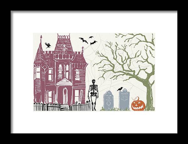 Bat Framed Print featuring the painting Haunted I Color by Anne Tavoletti