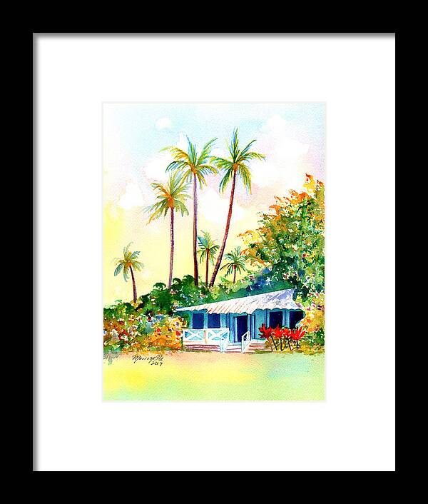 Hawaiian Cottage Framed Print featuring the painting Hawaiian Vacation Cottage by Marionette Taboniar