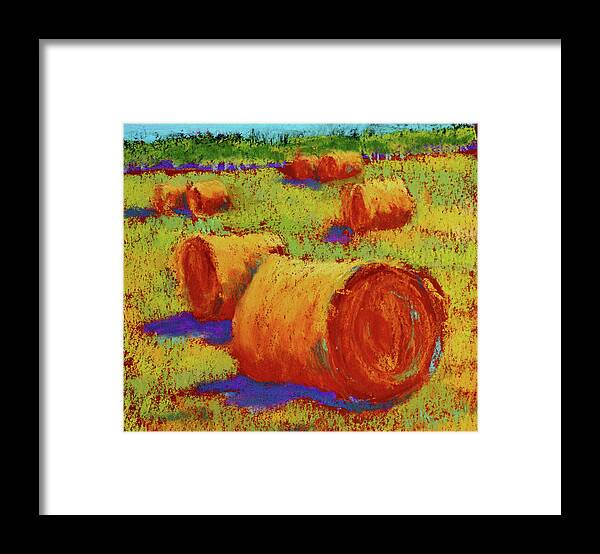 Hay Bales Iv Framed Print featuring the painting Hay Bales Iv by Pat Olson Fine Art And Whimsy
