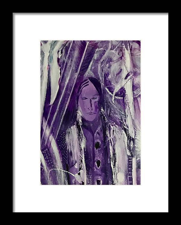 Native American; Warrior Framed Print featuring the painting Walks Forever by Kicking Bear Productions