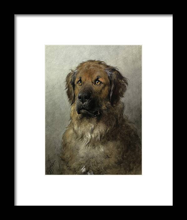 Otto Eerelman Framed Print featuring the painting Head of a Leonberger, 1892 by Otto Eerelman