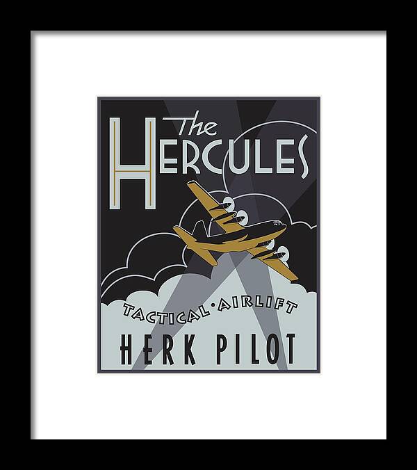 C-130 Framed Print featuring the digital art Herk Deco - Pilot Edition by Michael Brooks