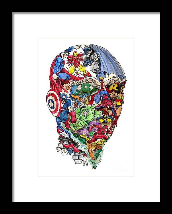 Superhero Framed Print featuring the drawing Heroic Mind by John Ashton Golden