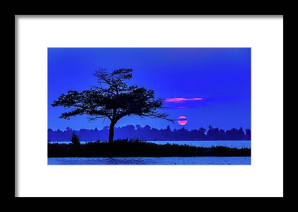 Cherry Red Sunset Framed Print featuring the photograph Higgins Lake Cherry Red Sunset by Joe Holley