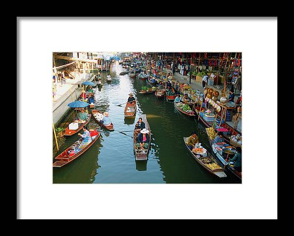 People Framed Print featuring the photograph High Angle View Of Boats, Damnoen by Medioimages/photodisc
