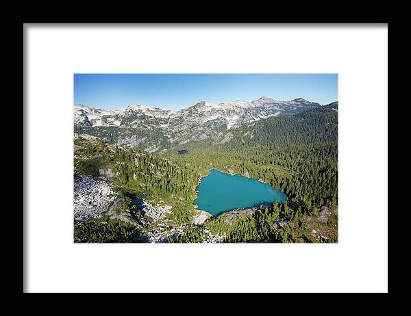 Picturesque Framed Print featuring the photograph High Angle View Of Scenic Mountain Lake And Mountain View. by Cavan Images