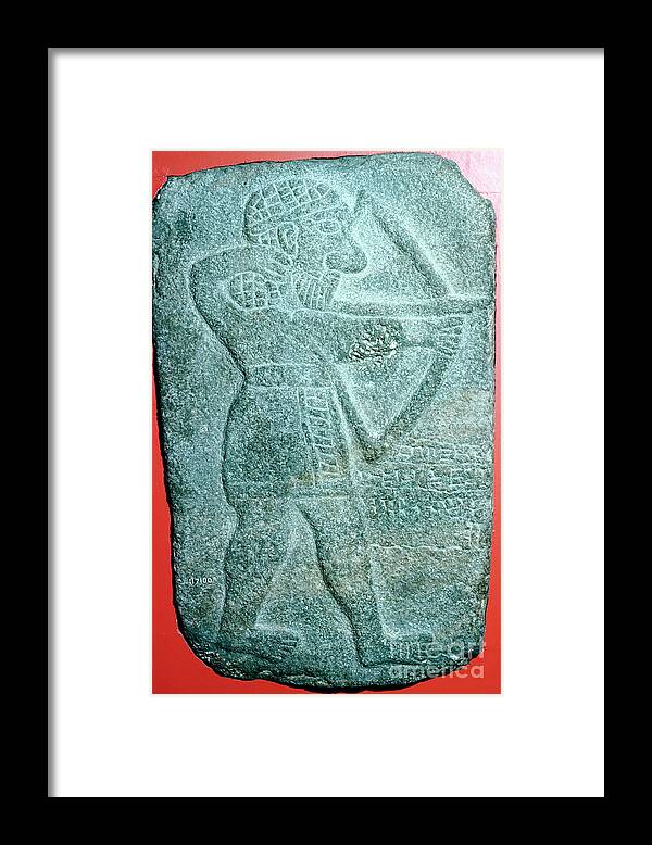 Ancient Framed Print featuring the drawing Hittite Relief Of An Archer, Tell by Print Collector