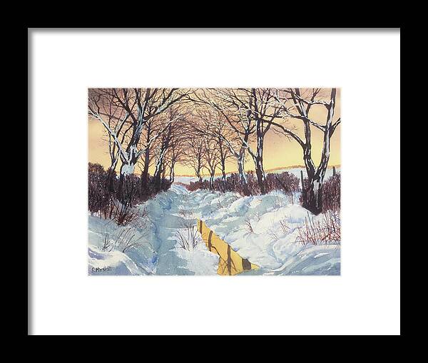 Glenn Marshall Framed Print featuring the painting Tunnel in Winter by Glenn Marshall