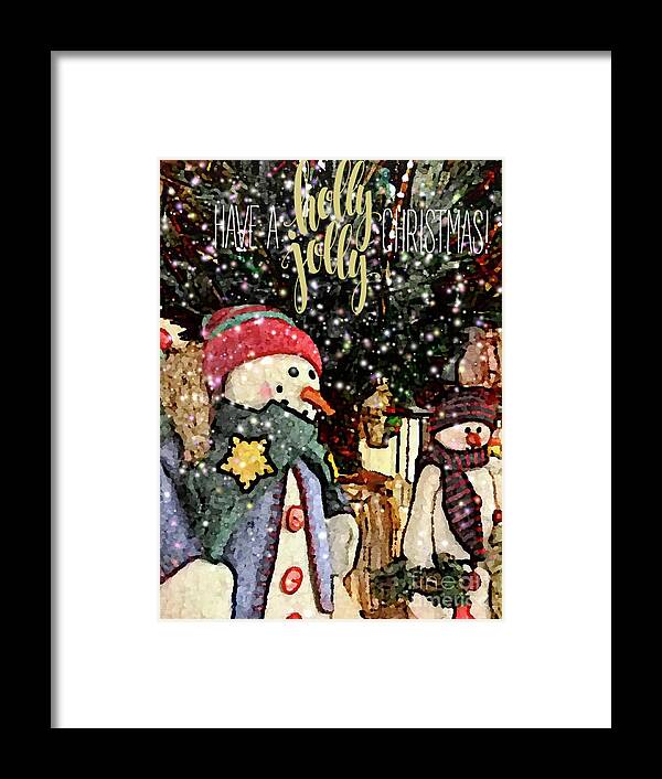 Christmas Framed Print featuring the digital art Holly Jolly Snowman by Jackie MacNair