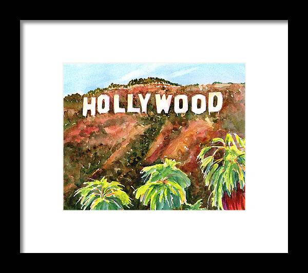 Hollywood Sign Framed Print featuring the painting Hollywood Sign California USA by Carlin Blahnik CarlinArtWatercolor