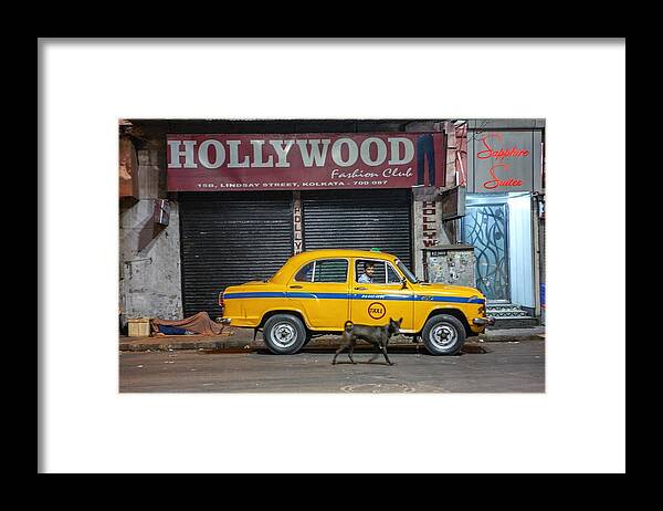 Urban Framed Print featuring the photograph Hollywood, Yellow Cab And Dog by Garik