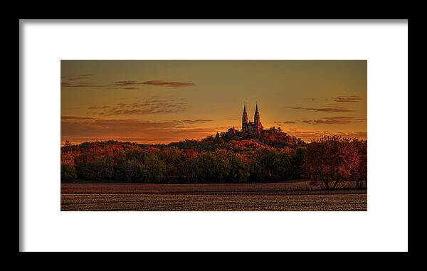 Church Framed Print featuring the photograph Holy Hill Sunrise Panorama by Dale Kauzlaric