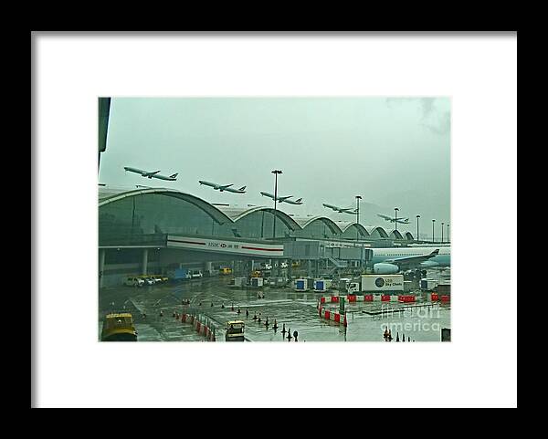 Cathy Pacific Framed Print featuring the photograph Hongkong Airport - Rainy Day Takeoff by Amazing Action Photo Video