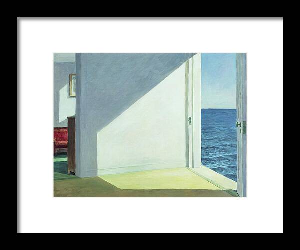 Hopper-rooms By The Sea Framed Print featuring the mixed media Hopper-rooms By The Sea by Portfolio Arts Group