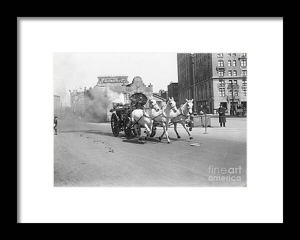 Horse Framed Print featuring the photograph Horse-drawn Fire Engine Going by Bettmann