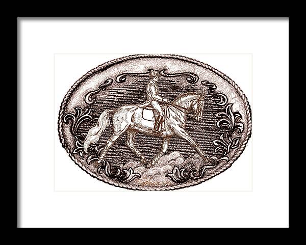 Horse Oval-dressage Framed Print featuring the painting Horse Oval-dressage by Sher Sester