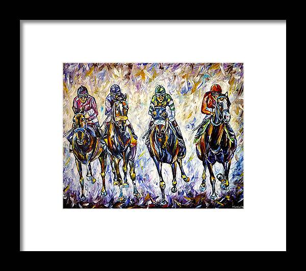 I Love Horses Framed Print featuring the painting Horse Race by Mirek Kuzniar