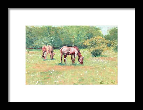 Horses Framed Print featuring the painting Horses in the Fields by Trina Teele
