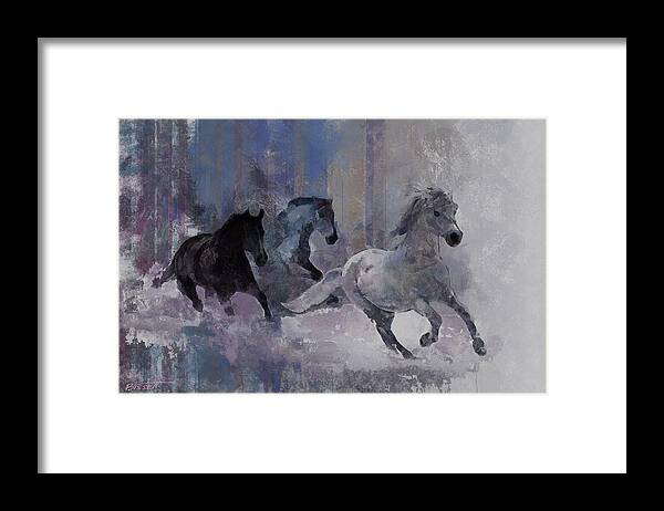 Horse Framed Print featuring the digital art Horses Running by Robert Bissett