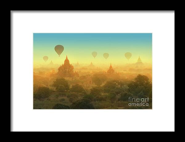 Wind Framed Print featuring the photograph Hot Air Balloons In Bagan by Ugurhan