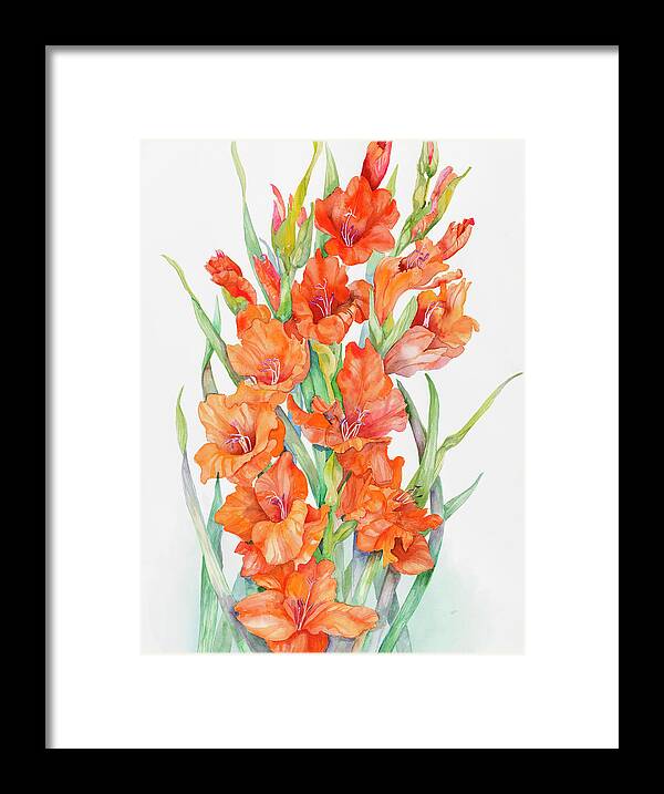 Flowers Framed Print featuring the painting Hot Orange Gladiolus by Joanne Porter