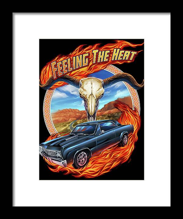 Hot Rod Steer Skull Illustration Framed Print featuring the digital art Hot Rod Steer Skull Illustration by Flyland Designs
