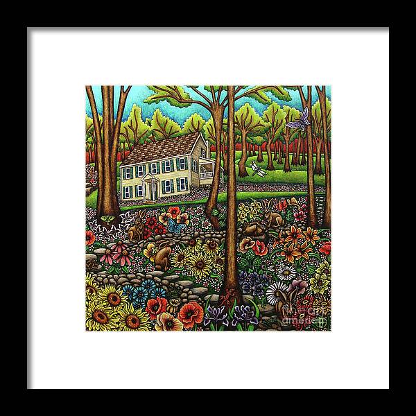 Hare Framed Print featuring the painting House In The Meadow by Amy E Fraser