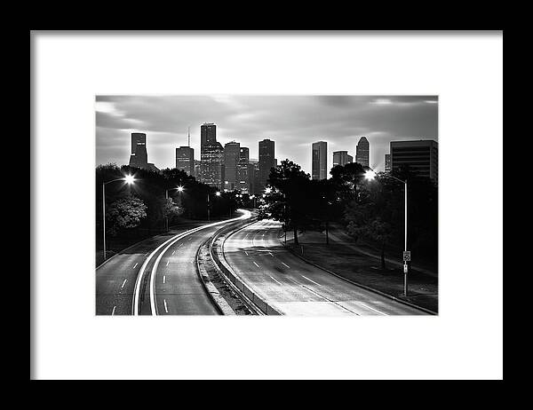 Scenics Framed Print featuring the photograph Houston, Skyline In Black And White by Moreiso