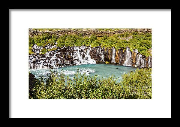 Waterfall Framed Print featuring the photograph Hraunfossar waterfall, Iceland by Lyl Dil Creations